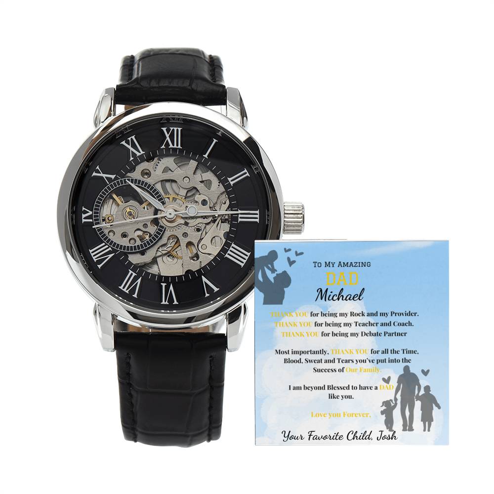 Thank You Dad- Men's Openwork Watch - Leather Band