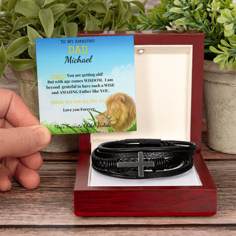 To My Amazing Dad - Men's Cross Bracelet With Vegan Leather