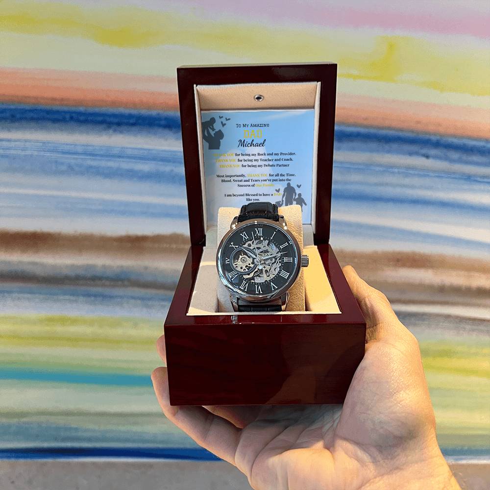 Thank You Dad- Men's Openwork Watch - Leather Band