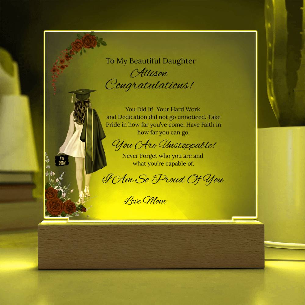 To My Daughter - Acrylic Heart/Square Plaque-Rose