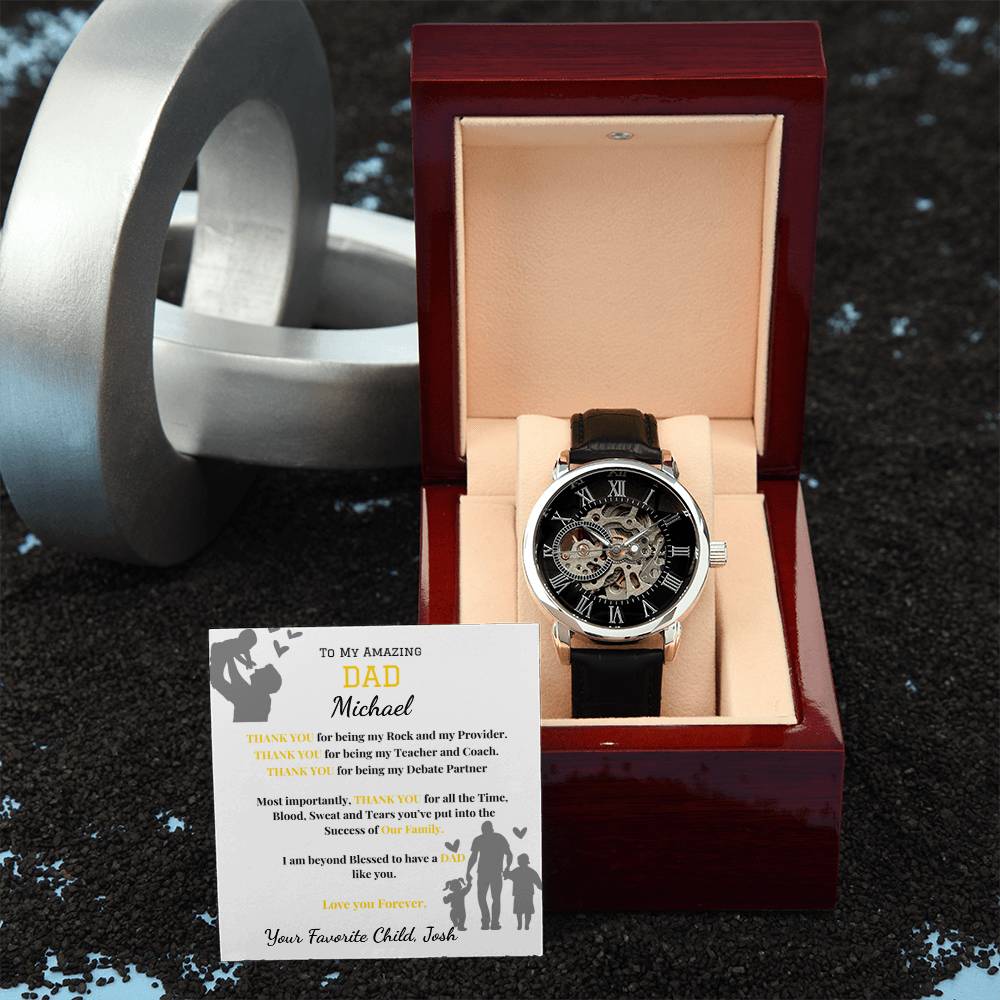 Thank You Dad- Men's Openwork Watch - Leather Band
