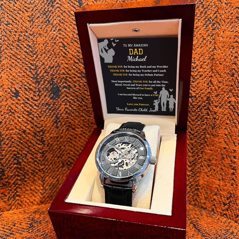 Thank You Dad- Men's Openwork Watch - Leather Band