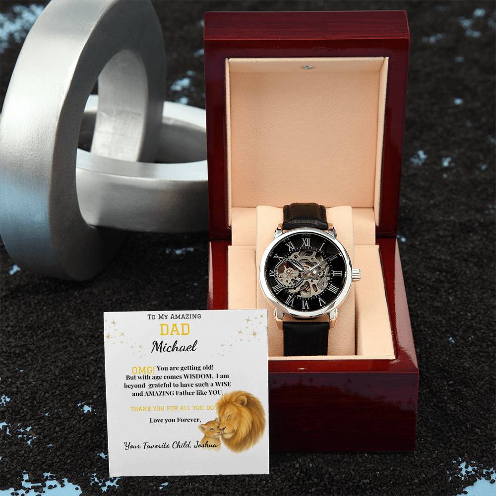 Amazing Dad - Men's Openwork Watch - Genuine Leather Band