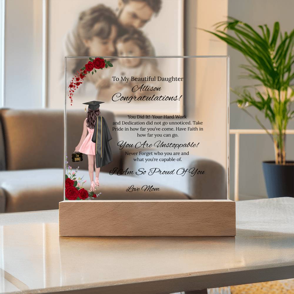 To My Daughter - Acrylic Heart/Square Plaque-Rose