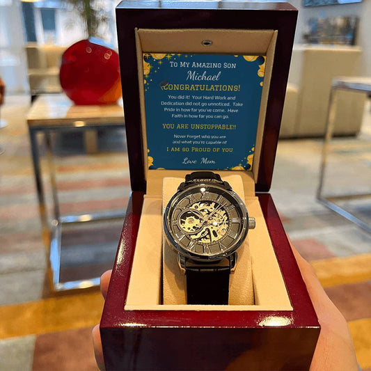 Men's Openwork Watch - Message Card - Leather Strap