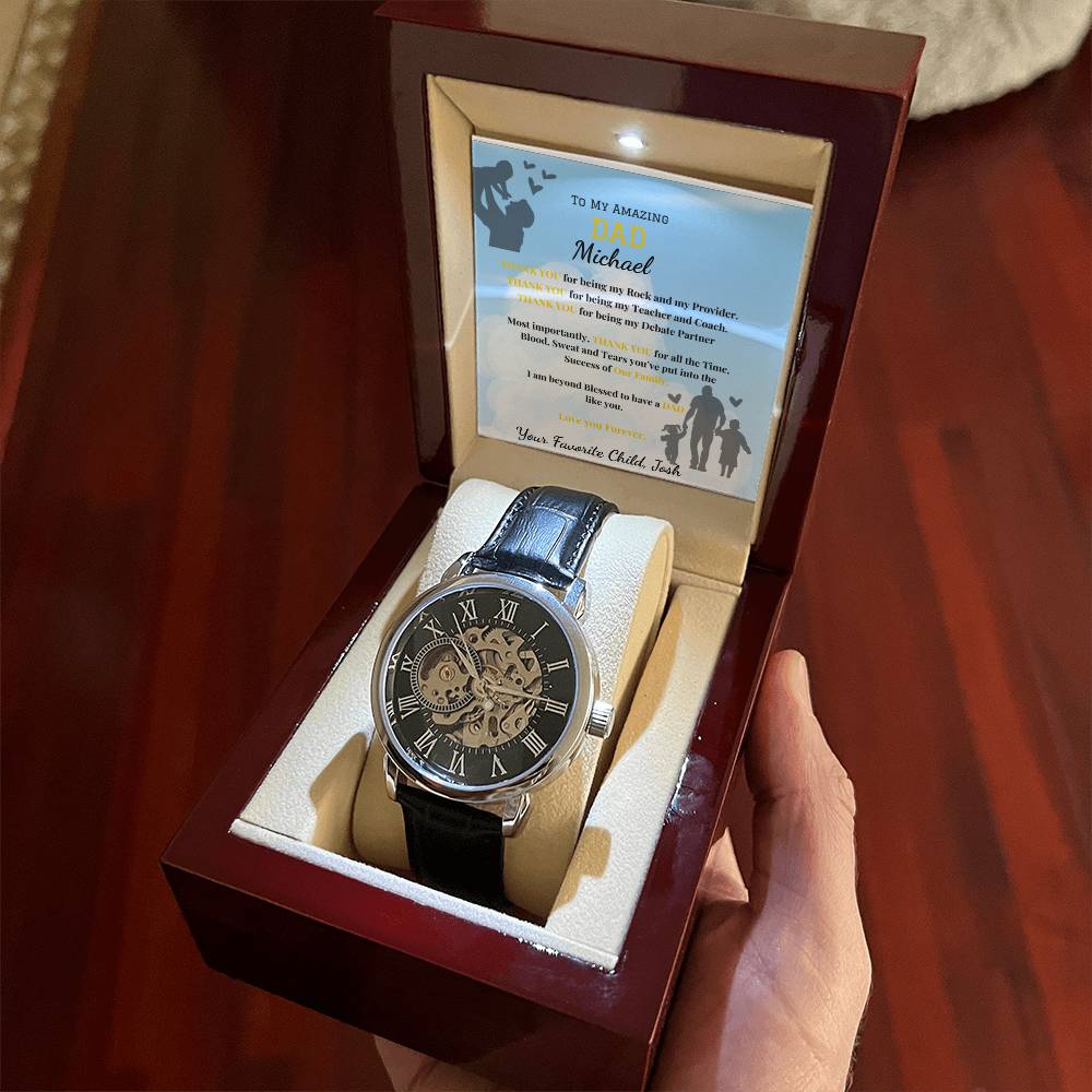 Thank You Dad- Men's Openwork Watch - Leather Band