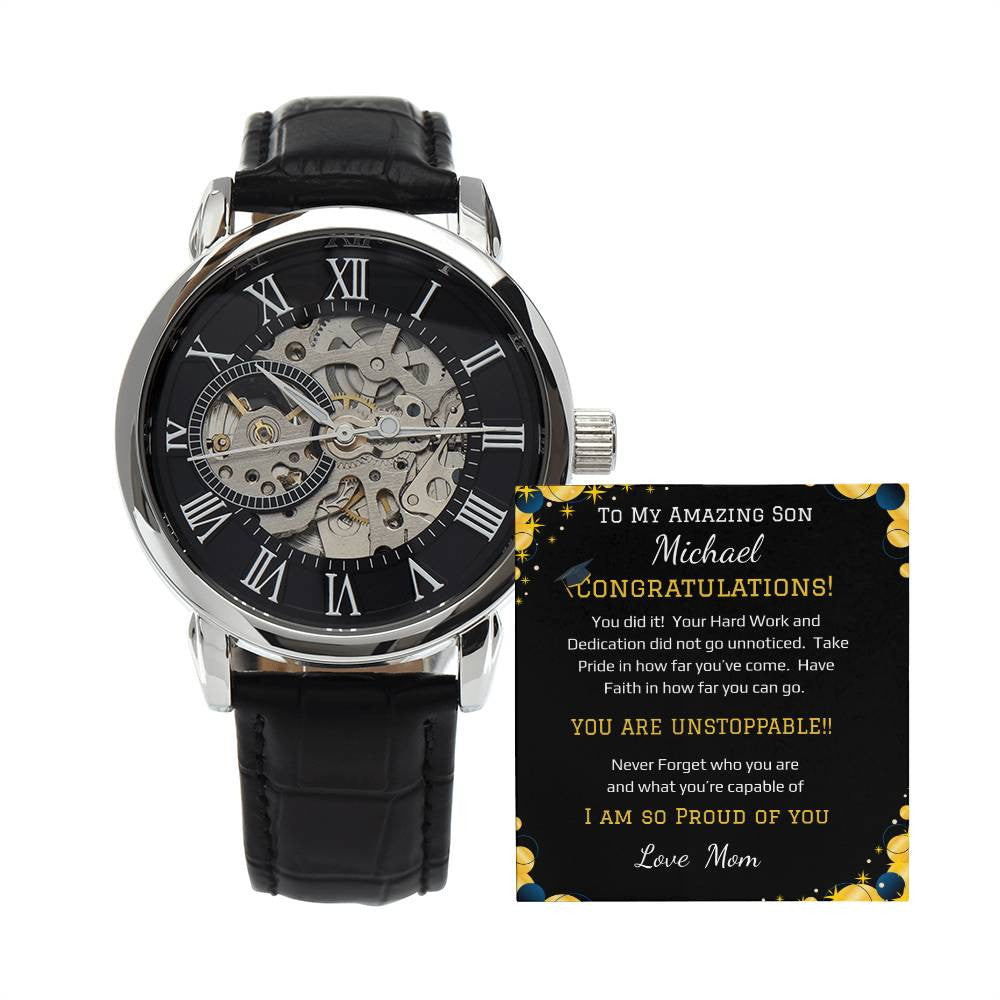 Men's Openwork Watch - Message Card - Leather Strap