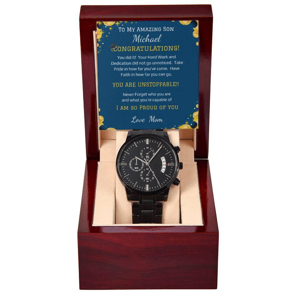 - Black Chronograph Watch + MC (NO ENGRAVING