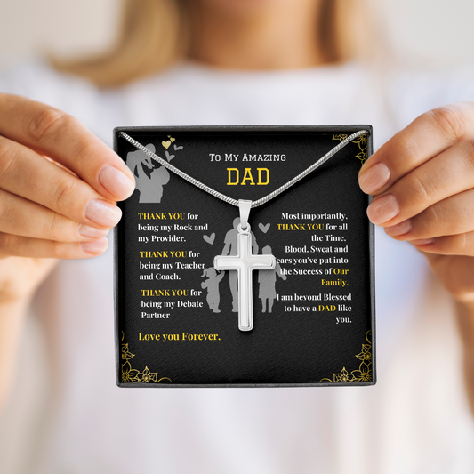 Stainless Cross Necklace - To My Amazing Dad - Thank You