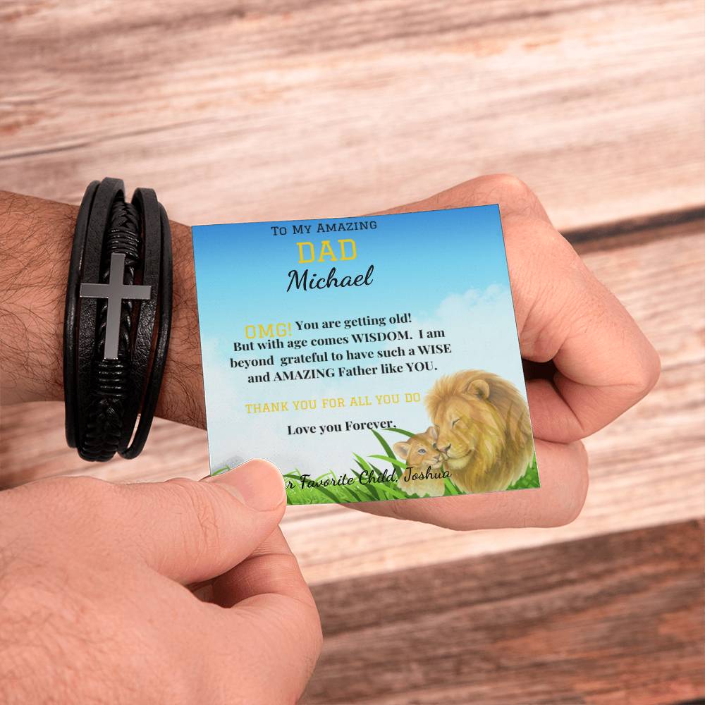 To My Amazing Dad - Men's Cross Bracelet With Vegan Leather