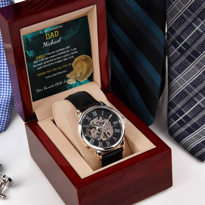 Amazing Dad - Men's Openwork Watch - Genuine Leather Band