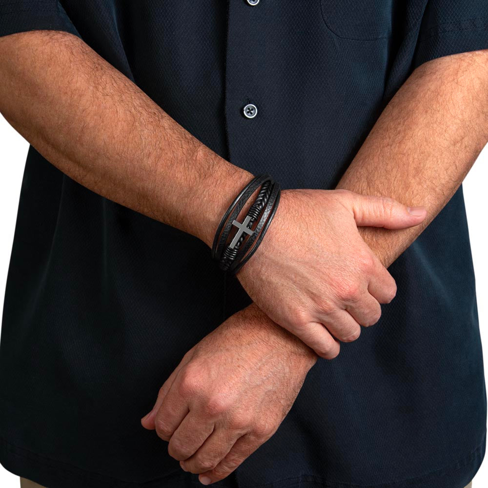 To My Amazing Dad - Men's Cross Bracelet With Vegan Leather