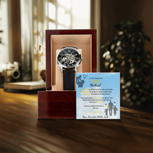 Thank You Dad- Men's Openwork Watch - Leather Band