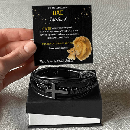 To My Amazing Dad - Men's Cross Bracelet With Vegan Leather