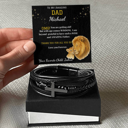 To My Amazing Dad - Men's Cross Bracelet With Vegan Leather