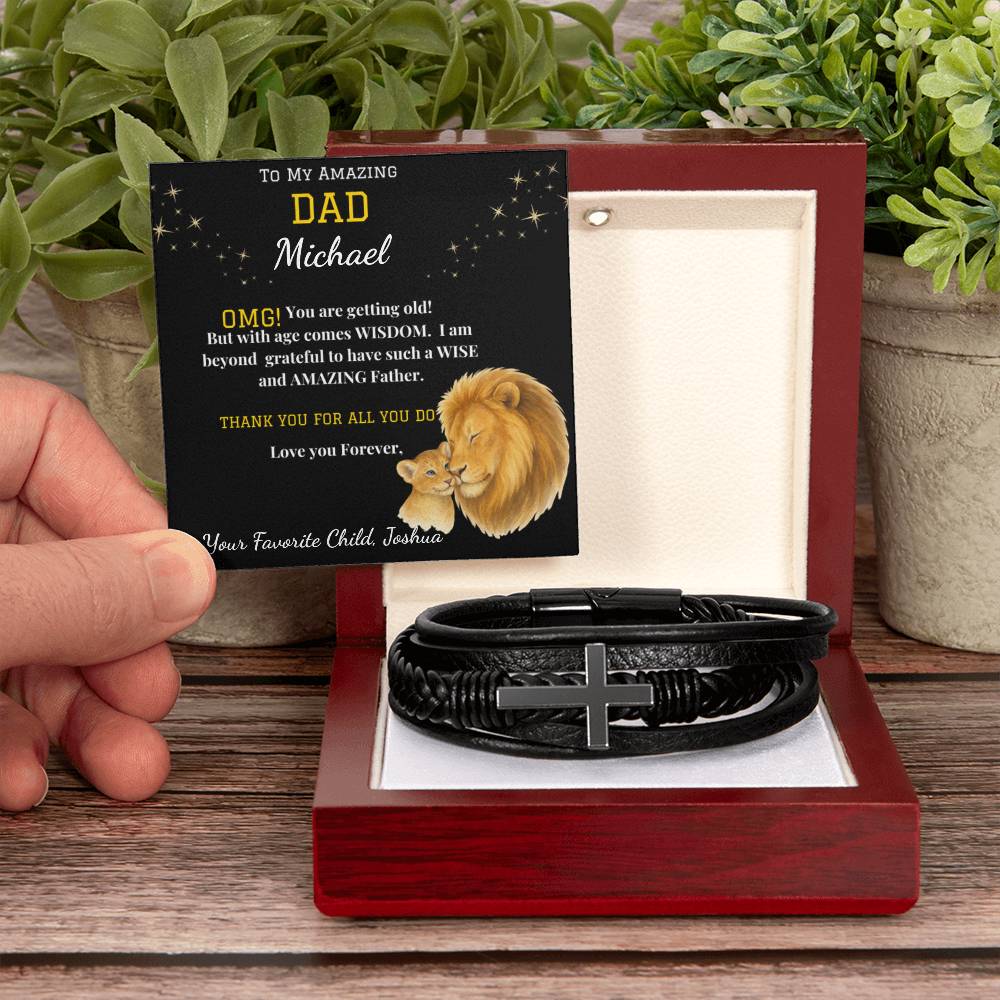 To My Amazing Dad - Men's Cross Bracelet With Vegan Leather