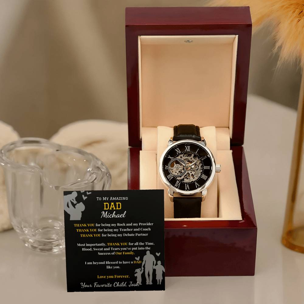 Thank You Dad- Men's Openwork Watch - Leather Band