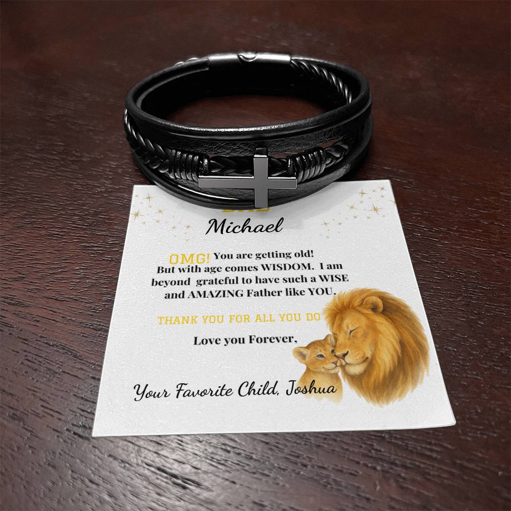 To My Amazing Dad - Men's Cross Bracelet With Vegan Leather