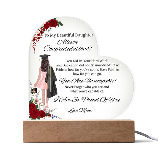 To My Daughter - Acrylic Heart/Square Plaque-Rose