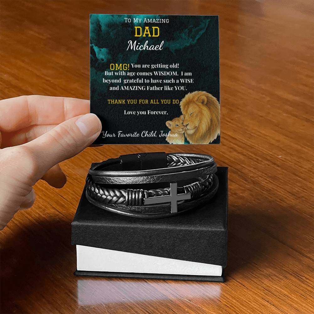 To My Amazing Dad - Men's Cross Bracelet With Vegan Leather