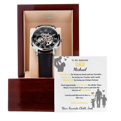 Thank You Dad- Men's Openwork Watch - Leather Band