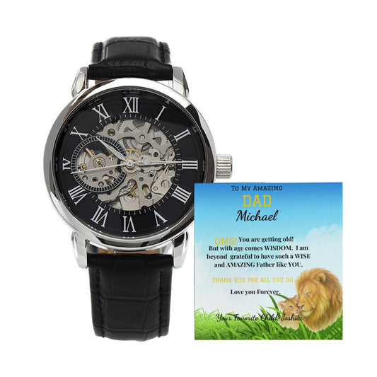 Amazing Dad - Men's Openwork Watch - Genuine Leather Band