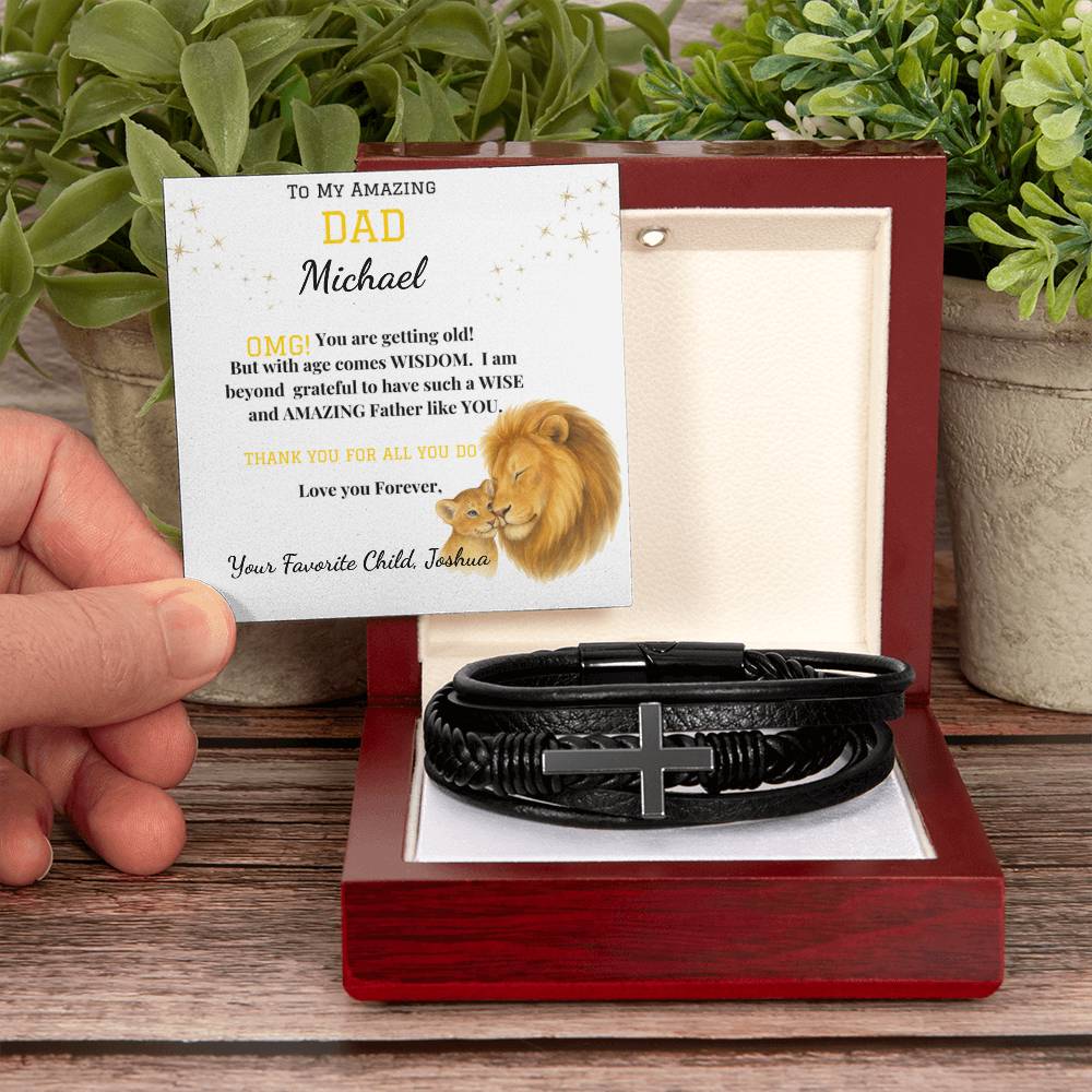 To My Amazing Dad - Men's Cross Bracelet With Vegan Leather