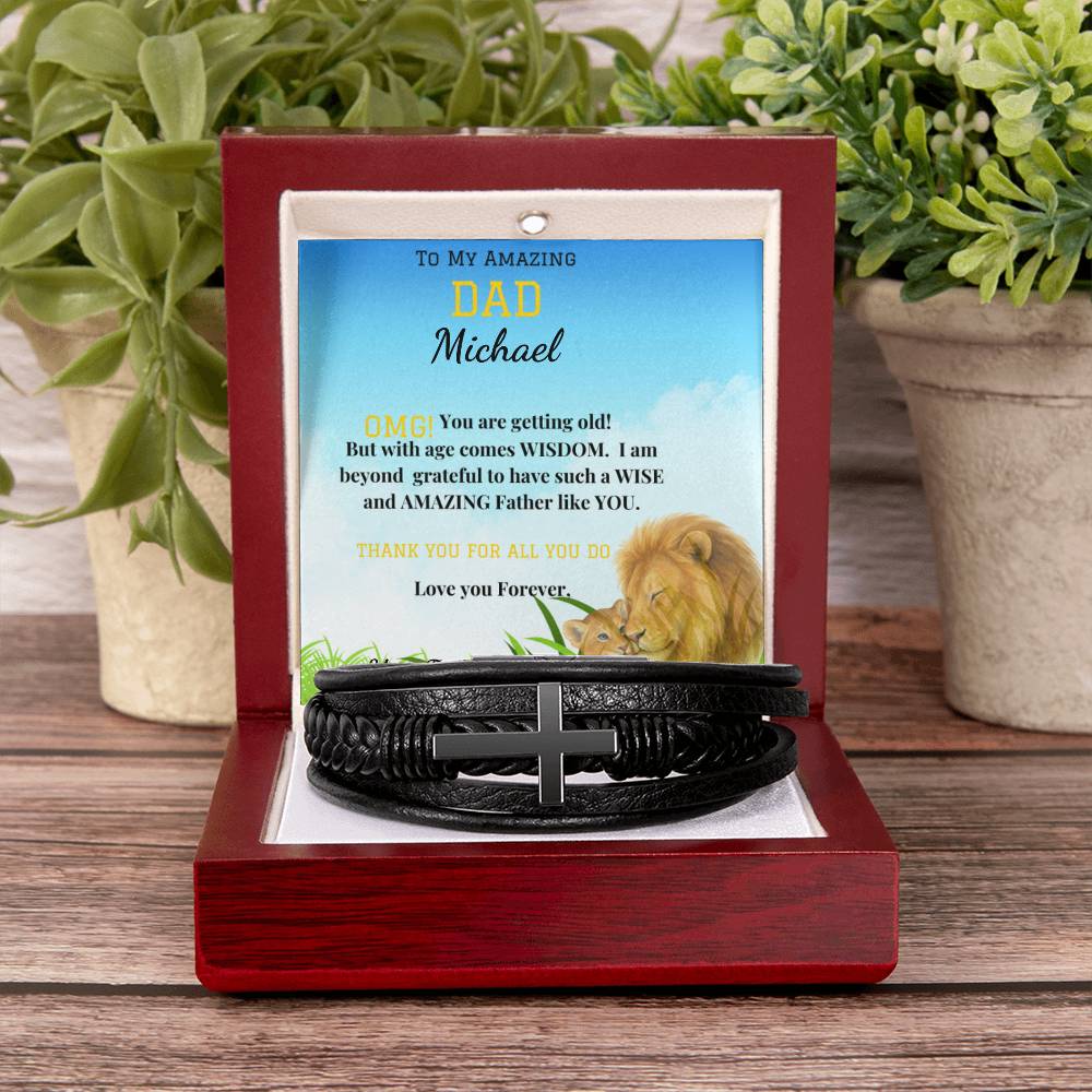 To My Amazing Dad - Men's Cross Bracelet With Vegan Leather