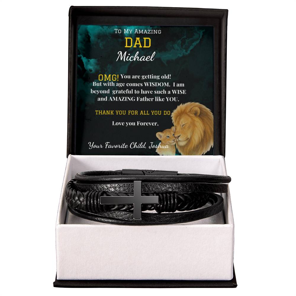 To My Amazing Dad - Men's Cross Bracelet With Vegan Leather