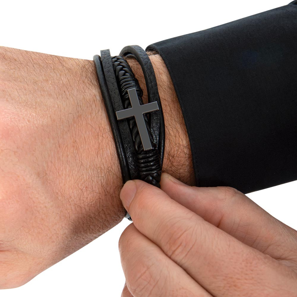 To My Amazing Dad - Men's Cross Bracelet With Vegan Leather