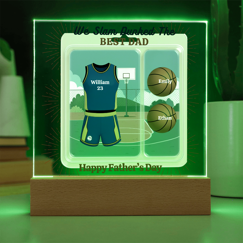 LED Base Acrylic Square Plaque  - Slam Dunked The Best Dad  - Basket Ball